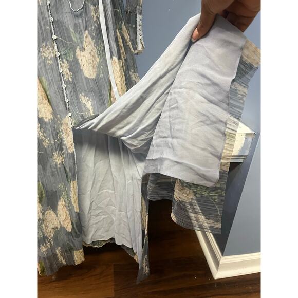 Zara Collection Women S Floral Kimono Maxi Dress Muted Pleated Sheer Beach Rare - Picture 9 of 14